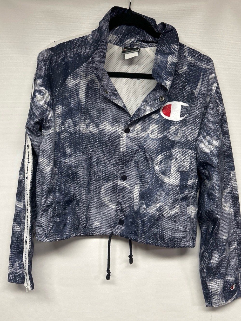 Champion Navy Blue All-Over Logo Coach Jacket